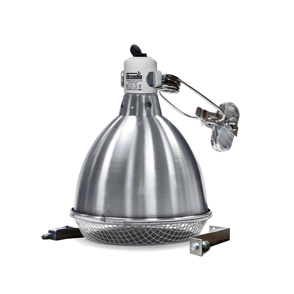 Arcadia Reptile Wilderness Woodend. Ceramic Reflector Lamp Holder 200mm. Suitable for heat lamps upto 250w. For Bearded Dragons, Blue Tongue Skinks, Turtles, Leopard Geckos. Best priced reptiles supplies online in New Zealand