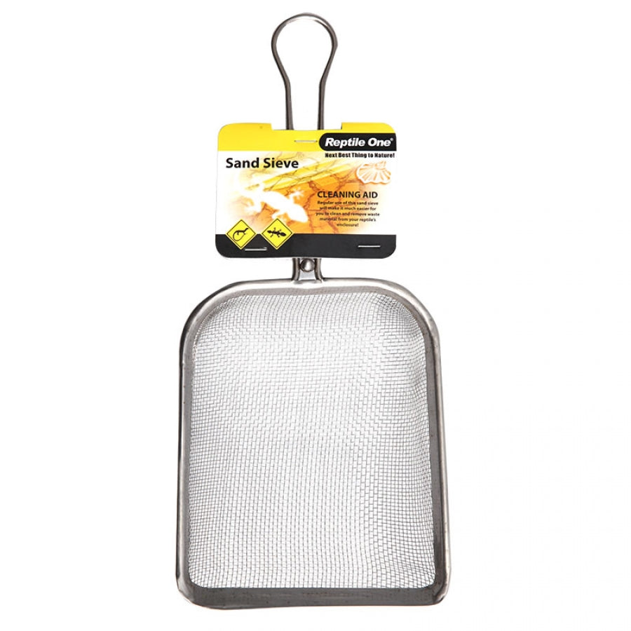 Sand sieve with Reptile One packaging on a white background