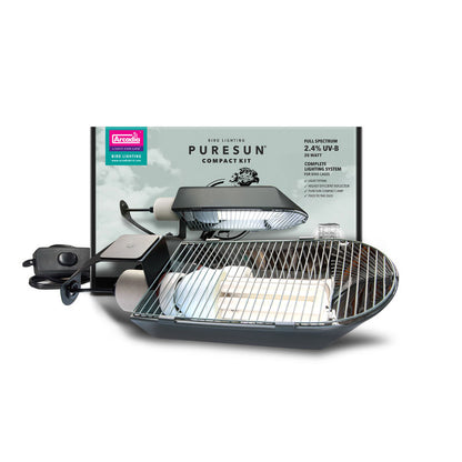 Arcadia PureSun Compact UVB Bird Light Kit for caged birds provides UVB. Wilderness Woodend Bird Light