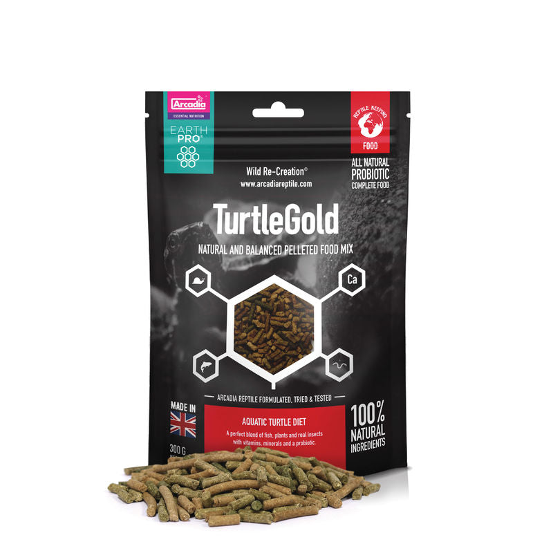 Arcadia EarthPro TurtleGold natural turtle food. Ideal for Red Eared Turtle, Reeves Turtle, Painted Turtle, Snake Neck Turtle. Wilderness Woodend Reptile Supplies online
