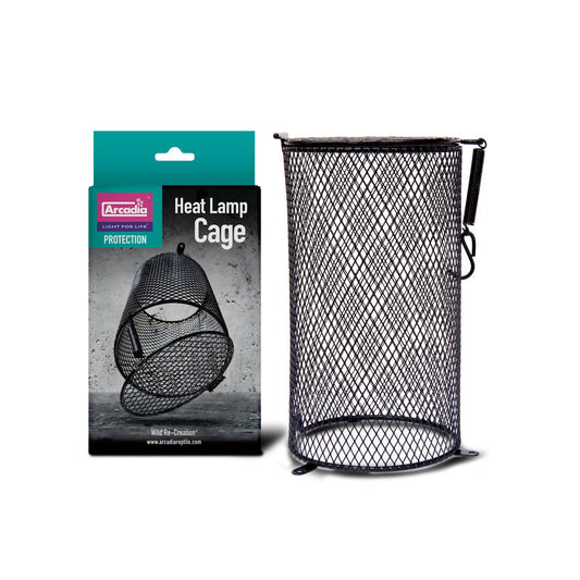 Arcadia Reptile Safety Cage for keeping reptiles safe from burns. Use with ceramic heat emitters, Deep Heat Projectors, Halogen basking lamps, Basking flood lamps. Bearded Dragon Lamps