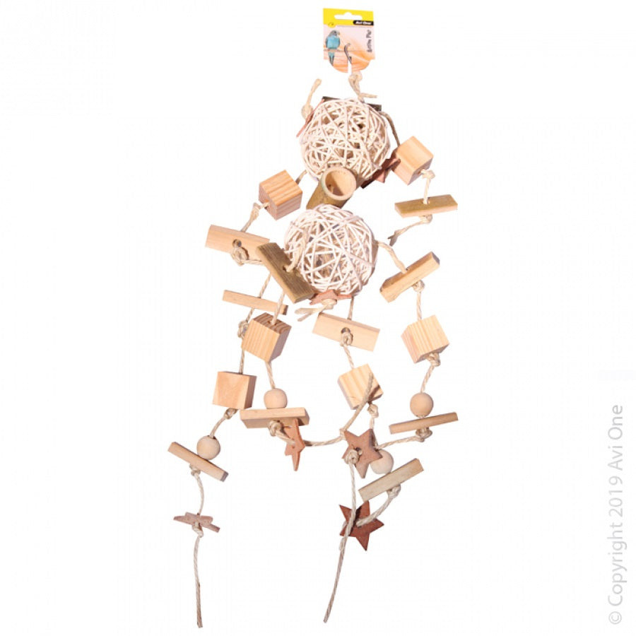Avi One Parrot Toy - Bamboo & Wooden Blocks Rattan Balls