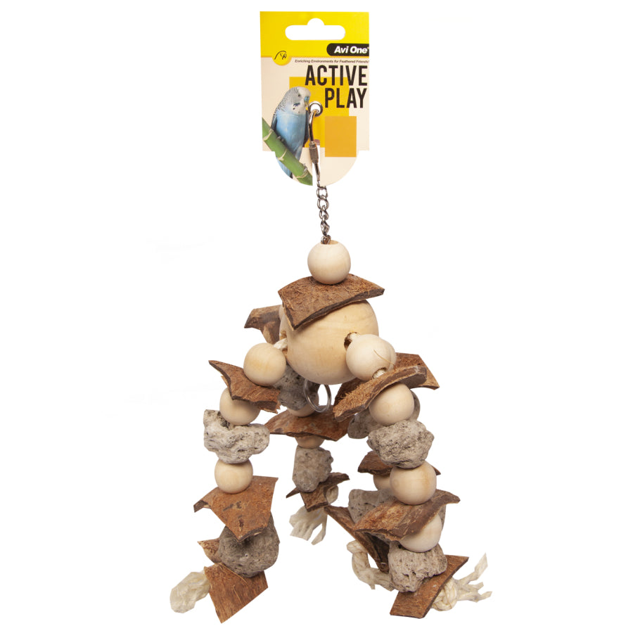 Avi One Bird Toy - Pumice & Coconut With Wooden Balls 30cm