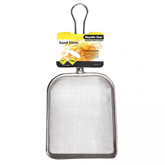Sand sieve with Reptile One packaging on a white background
