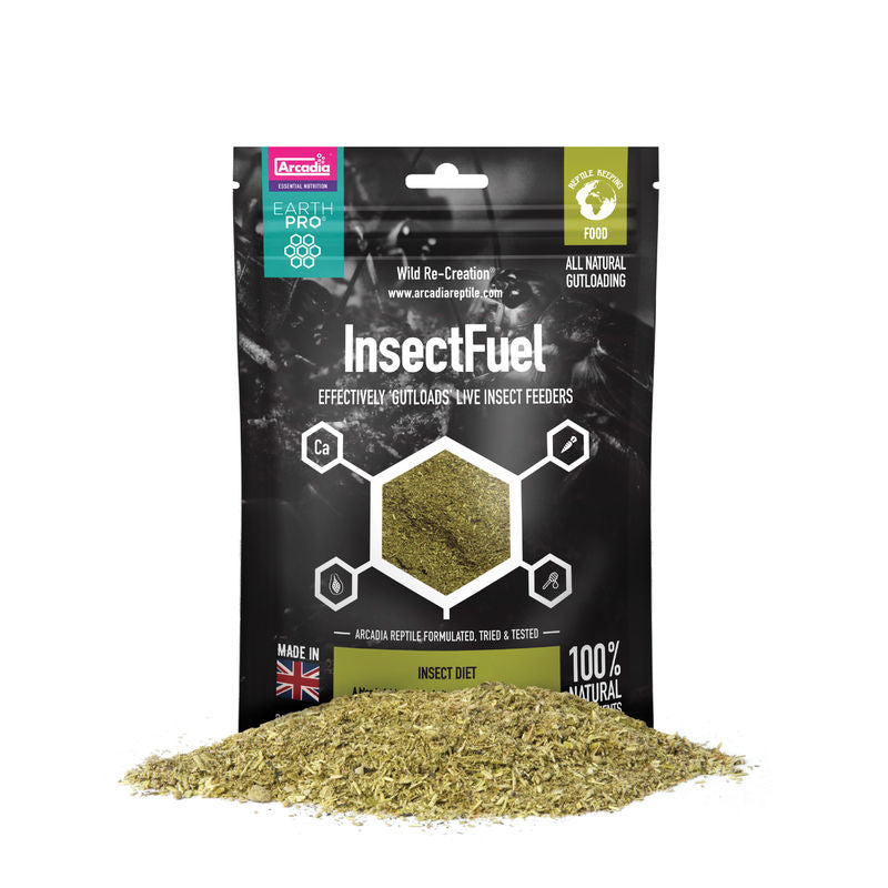 Arcadia Reptile EarthPro InsectFuel 250g New Zealand Reptile Supplies. Feeder Insect Gut Load food. Ideal for Mealworms, Locusts and Crickets. Insect nutrition. Wilderness Woodend Reptile Supplies online
