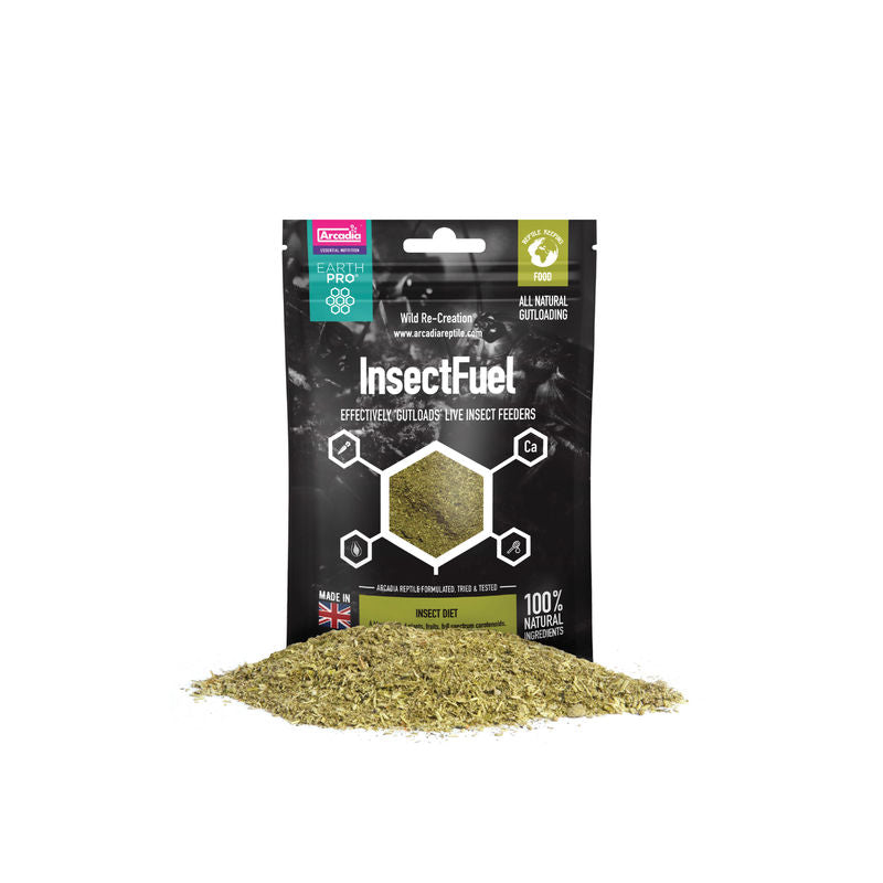 Arcadia Reptile EarthPro InsectFuel 50g New Zealand Reptile Supplies. Feeder Insect Gut Load food. Ideal for Mealworms, Locusts and Crickets. Insect nutrition. Wilderness Woodend Reptile Supplies online