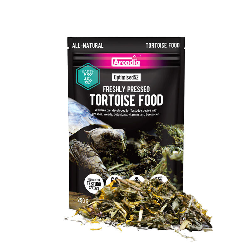Arcadia EarthPro Optimised52 Tortoise Food 250g. Natural Food for Greek and Hermans Tortoises New Zealand reptile supplies online. Best tortoise food available what to feed your tortoises.
