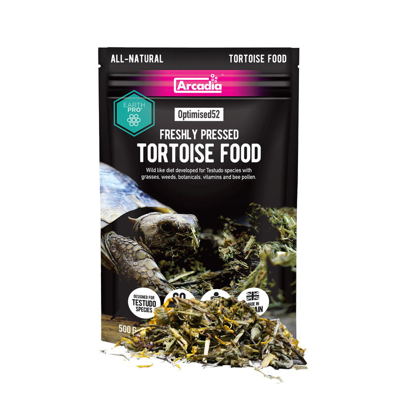 Arcadia EarthPro Optimised52 Tortoise Food 500g. Natural Food for Greek and Hermans Tortoises New Zealand reptile supplies online. Best tortoise food available what to feed your tortoises.